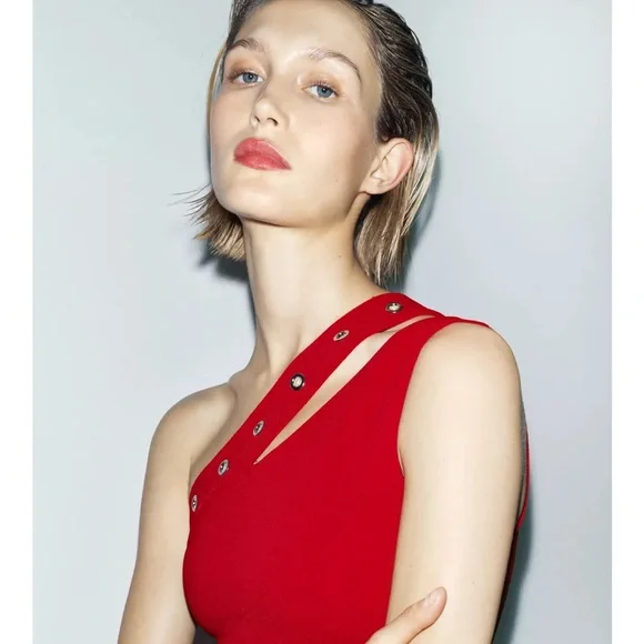 zara red one shoulder dress strapless open back dress One-Shoulder Long Sleeve Women Dress  Zara-Craft